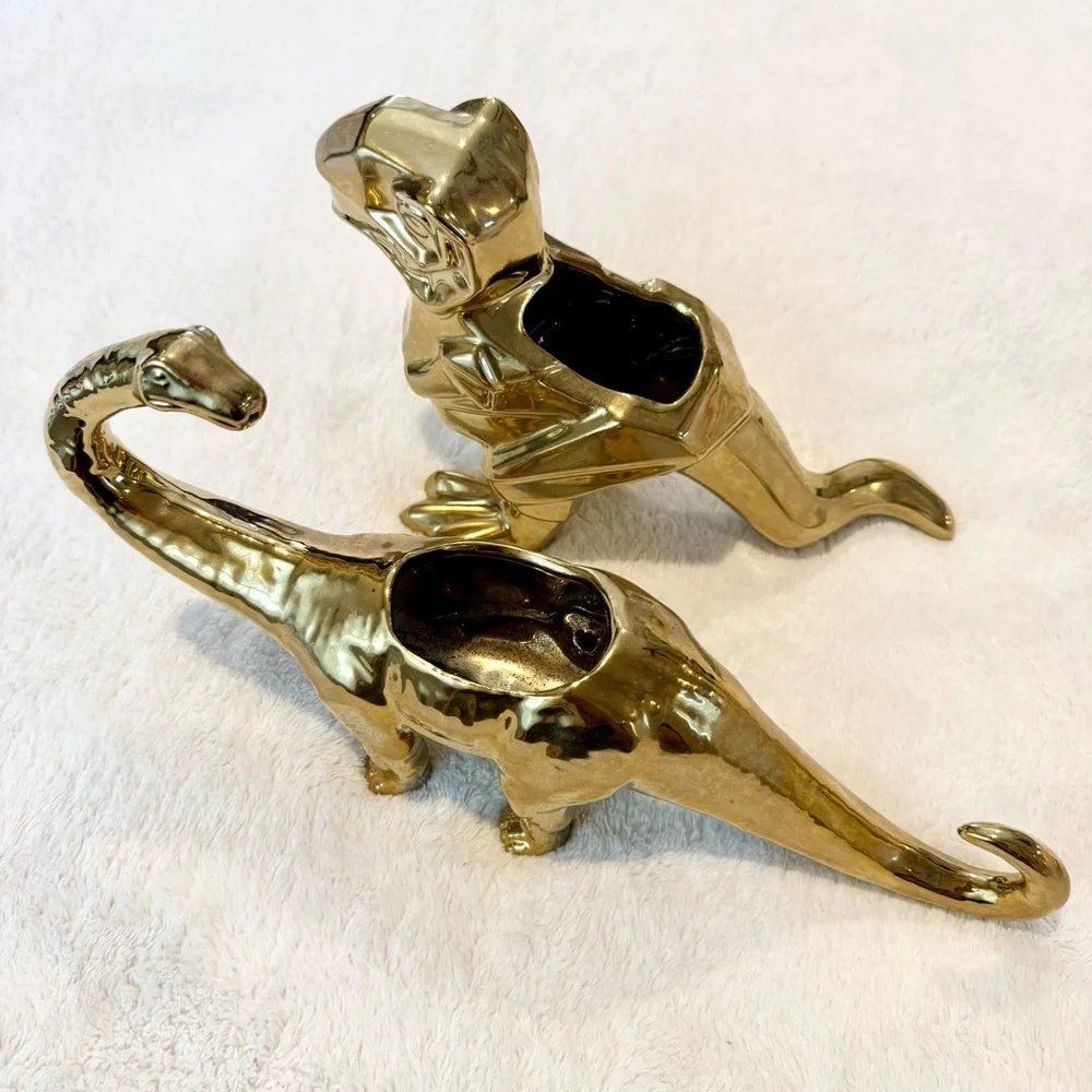 Shiny Gold Dinosaur Figurine Planter Set - Picture 2 of 8